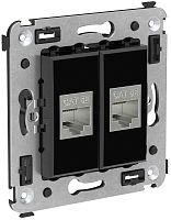 Розетка компьютерная экранированная без рамки DKC Avanti 2-м. RJ45+RJ45 5е черный квадрат картинка